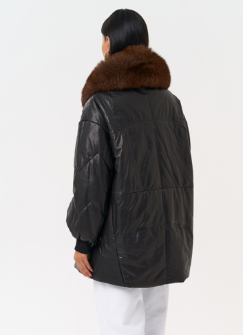 Полупальто из натуральной кожи с мехом песца