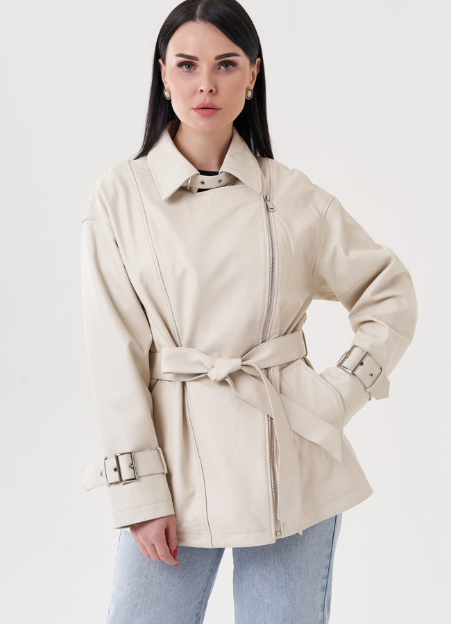 Женская куртка из натуральной кожи модель № 24403 меха малина