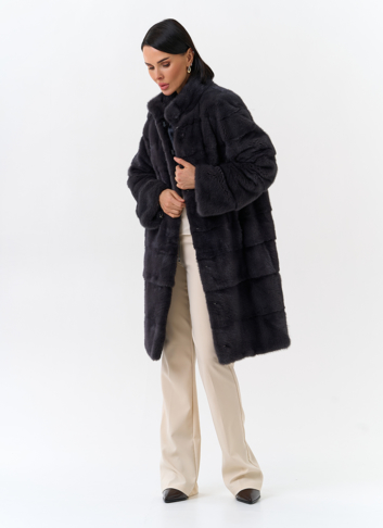 Норковая шуба трансформер, поперечная со стойкой