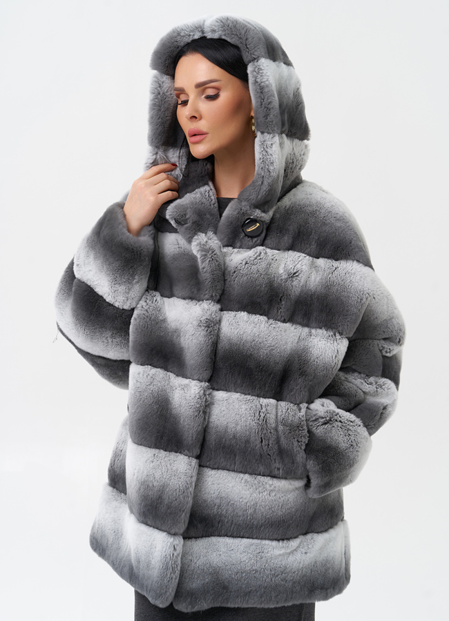 Шуба из кролика с капюшоном модель № 25324 универмаг малина