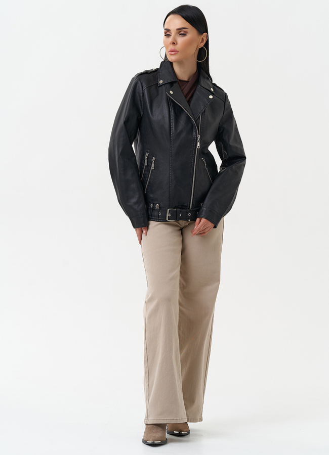 Куртка косуха из эко кожи черного цвета модель № 30379 универмаг малина