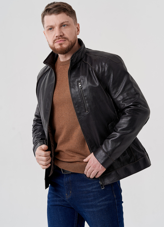 Мужская кожаная куртка с капюшоном модель № 24388 универмаг малина