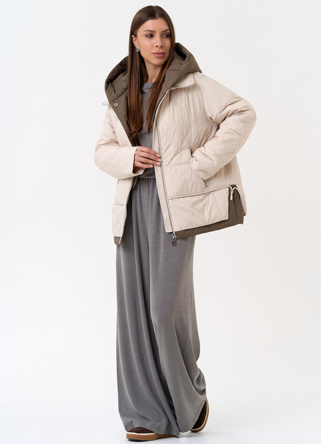 Женская куртка с контрастным капюшоном модель № 31393 универмаг малина