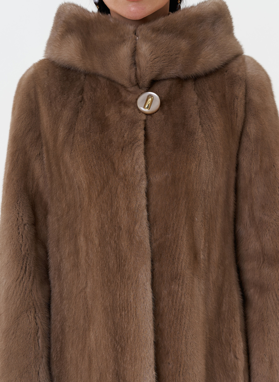 Норковая шуба балетка с капюшоном