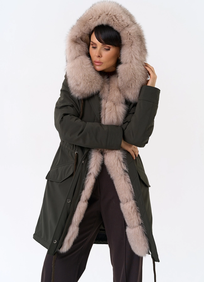 Женская парка с капюшоном из меха песца модель № 31990 универмаг малина фото