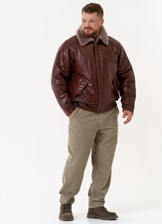 Куртка из натуральной кожи коричневого цвета модель № 31421 в рассрочку