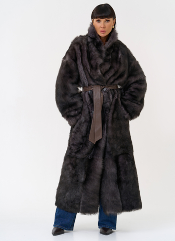 Женская двухсторонняя дубленка с поясом