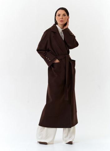 Женское длинное пальто с английским воротником