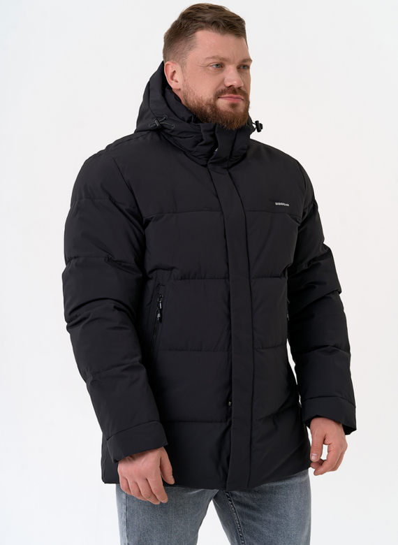 Мужской пуховик черного цвета с капюшоном