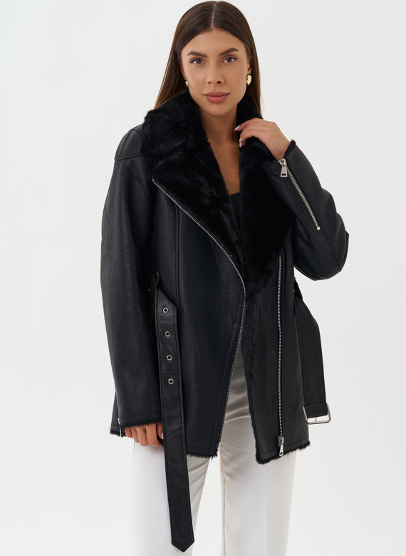 Эко дубленка с английским воротником