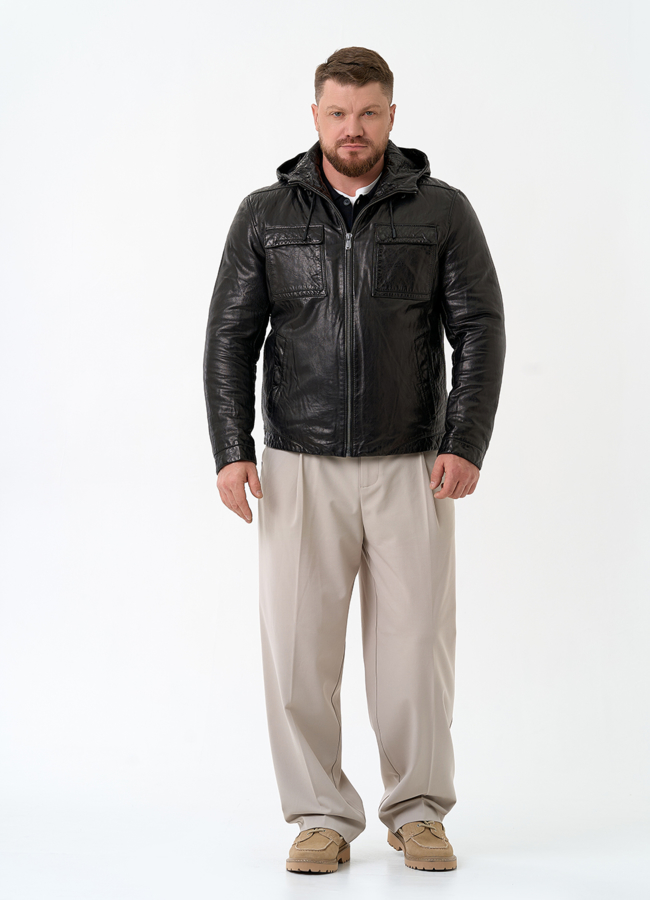 Мужская утепленная куртка из натуральной кожи модель № 24373 в кредит