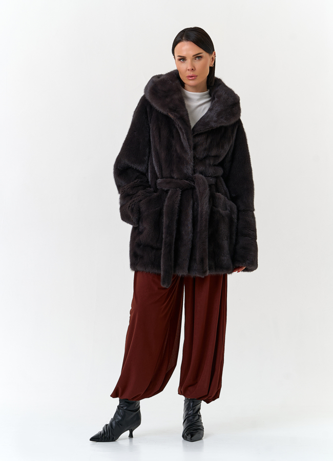 Шуба из меха норки с капюшоном модель № 31875 универмаг малина