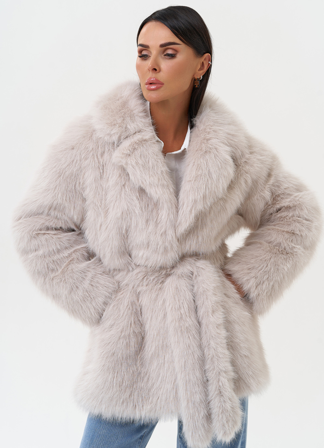Женская шуба из эко меха в светло-сером цвете модель № 31242 универмаг малина