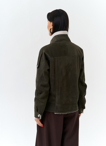 Женская дубленка бомбер из эко замши