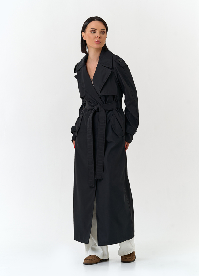 Женский длинный плащ с поясом модель № 33112 в рассрочку