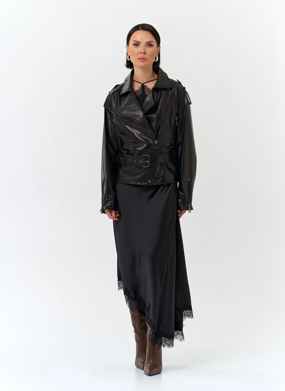 Женская куртка из натуральной кожи с поясом