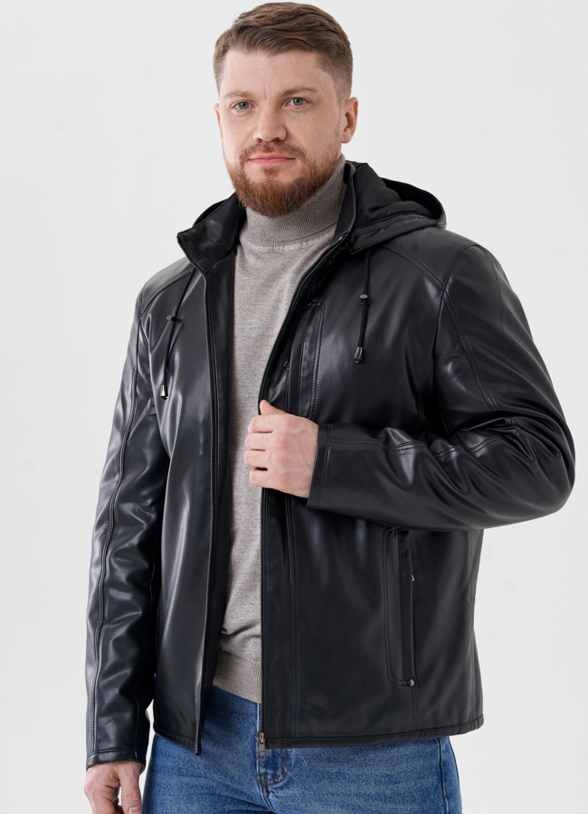 Мужская куртка из эко кожи с капюшоном  модель № 24463 универмаг малина
