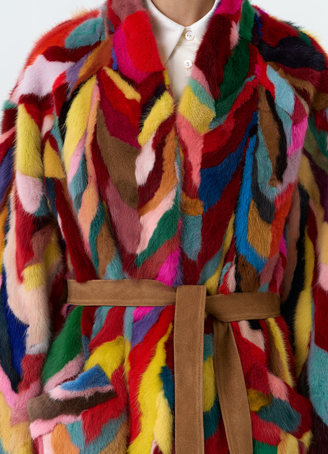 Норковая шуба в стиле пэчворк модель № 31299 универмаг малина