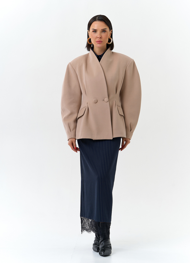 Женское укороченное пальто с акцентными рукавами модель № 32779 в рассрочку