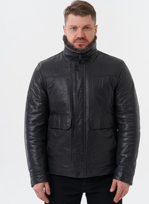 Куртка из натуральной кожи с отделкой из мутона