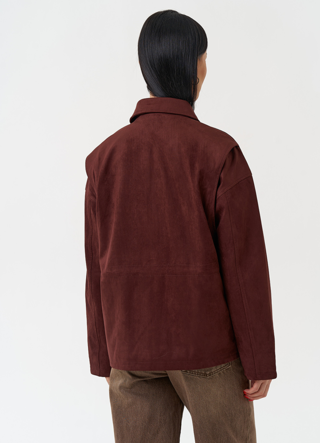 Женская парка из эко замши бордового цвета модель № 30443 в кредит