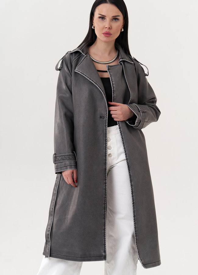 Плащ из эко кожи с поясом модель № 26726 в рассрочку