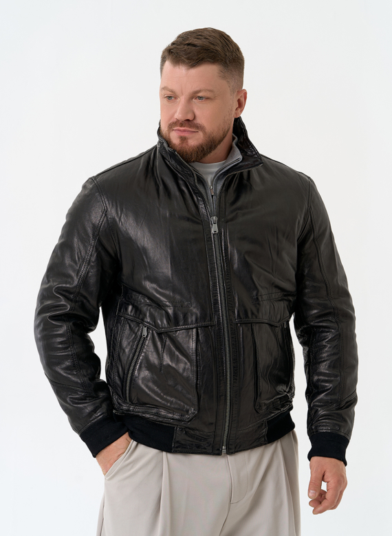 Мужская утепленная куртка из натуральной кожи