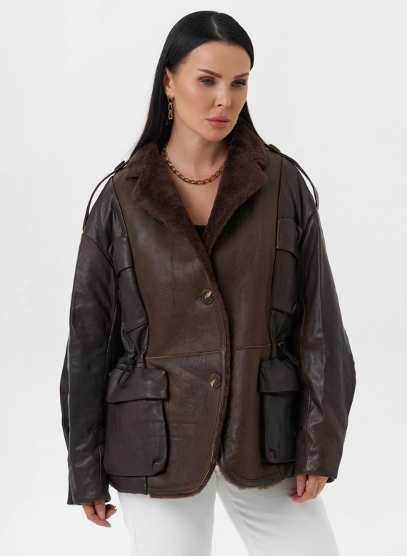 Комбинированная куртка из натуральной кожи и овчины