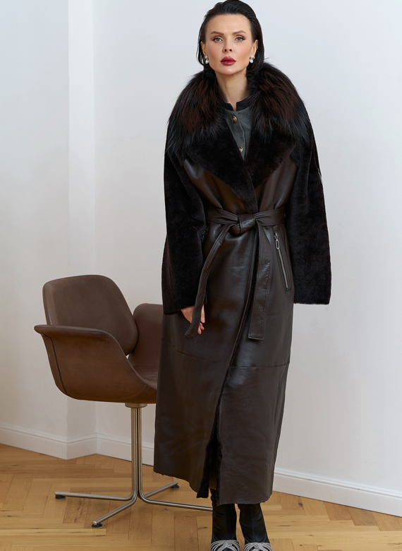 Женская натуральная дубленка с воротником из меха лисы