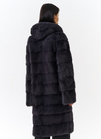 Норковая шуба в цвете графит с капюшоном 