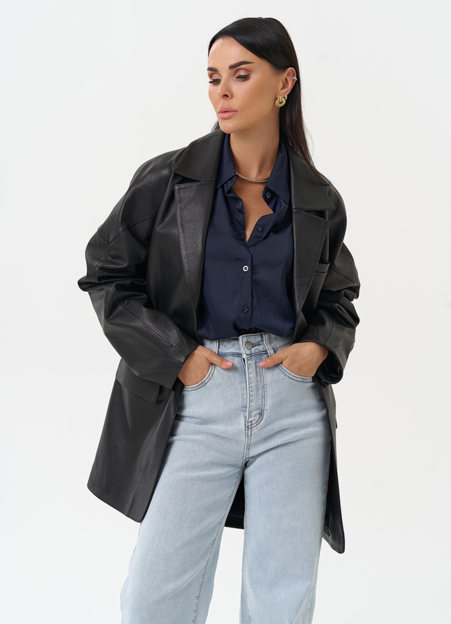 Жакет из натуральной кожи черного цвета модель № 30628 универмаг малина