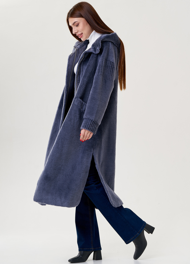 Женское пальто из шерсти с капюшоном  модель № 23522 универмаг малина