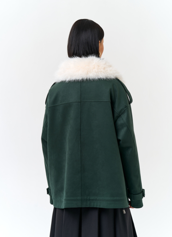 Женская куртка из эко замши с отделкой из эко меха