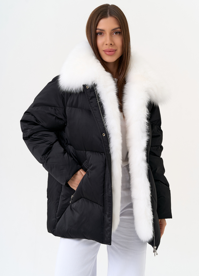 Женский пуховик с отделкой из меха песца модель № 31447 меха малина
