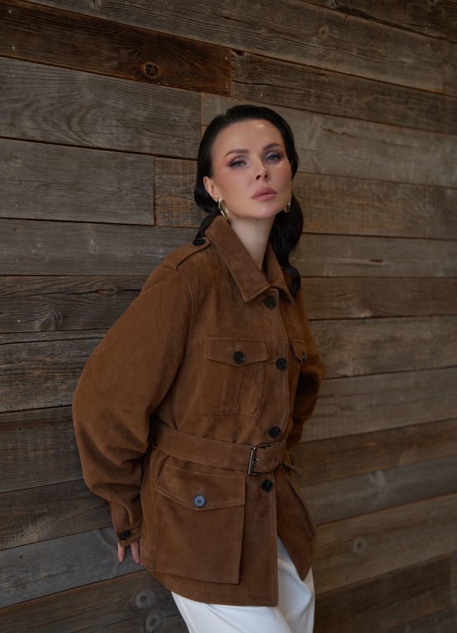 фото Куртка - сафари женская из натуральной замши модель № 29922