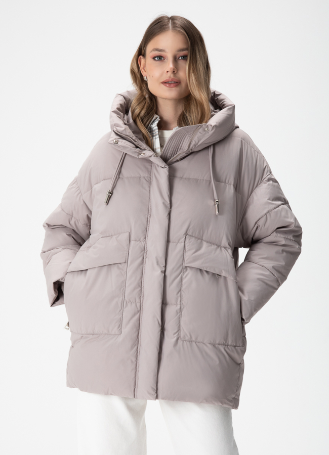 Женский пуховик с капюшоном  модель № 28416 меха малина