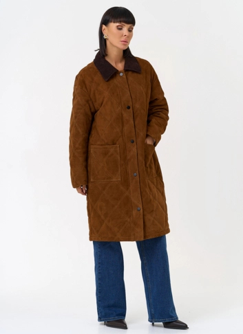 Женский пуховик из натуральной замши 