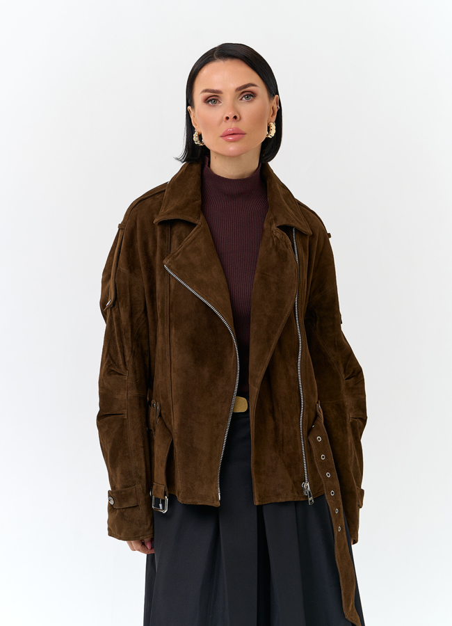 Женская куртка из натуральной замши с поясом модель № 32887 универмаг малина