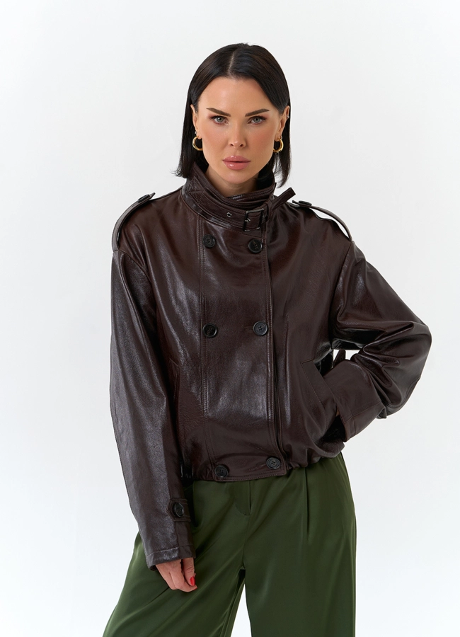 Женская куртка из натуральной кожи модель № 32676 меха малина