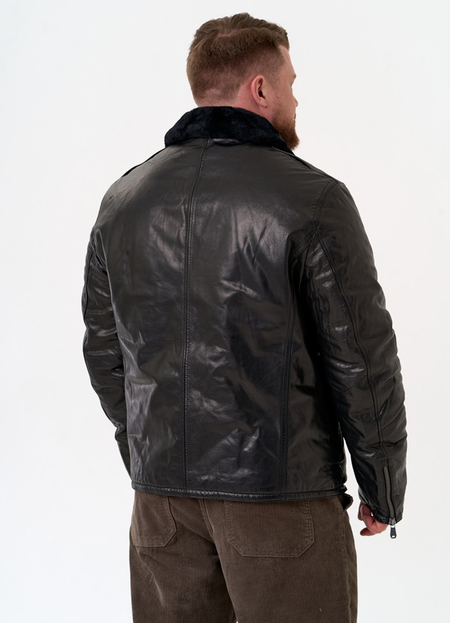 Куртка из натуральной кожи с воротником из овчины модель № 31420 в кредит