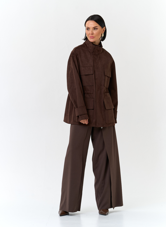 Женская куртка парка из эко замши 