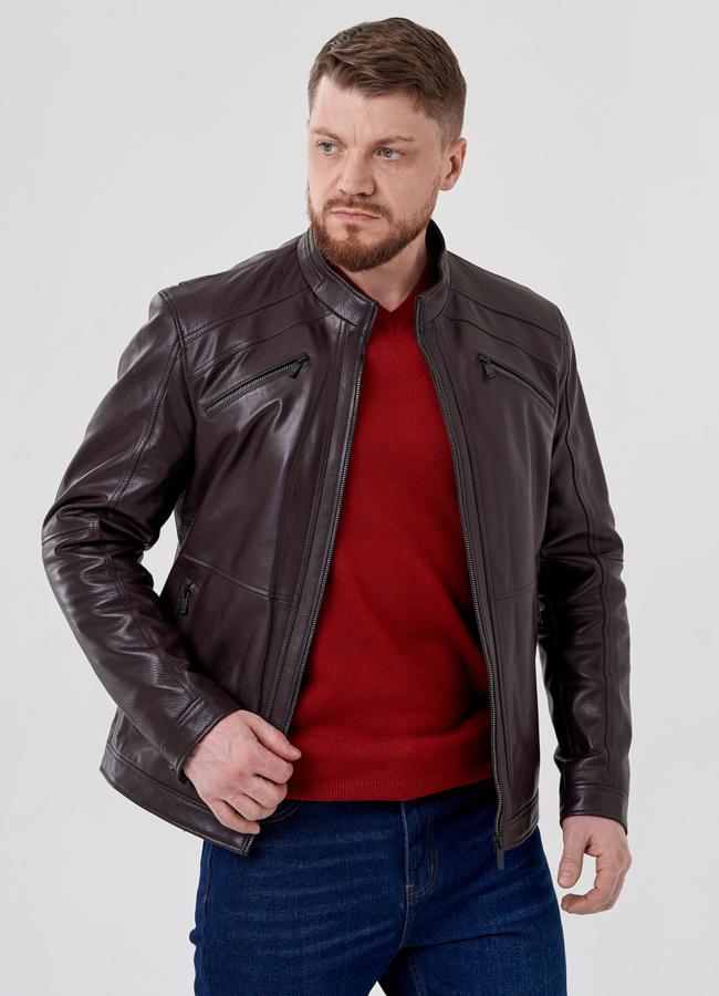 Мужская кожаная куртка  модель № 24400 универмаг малина