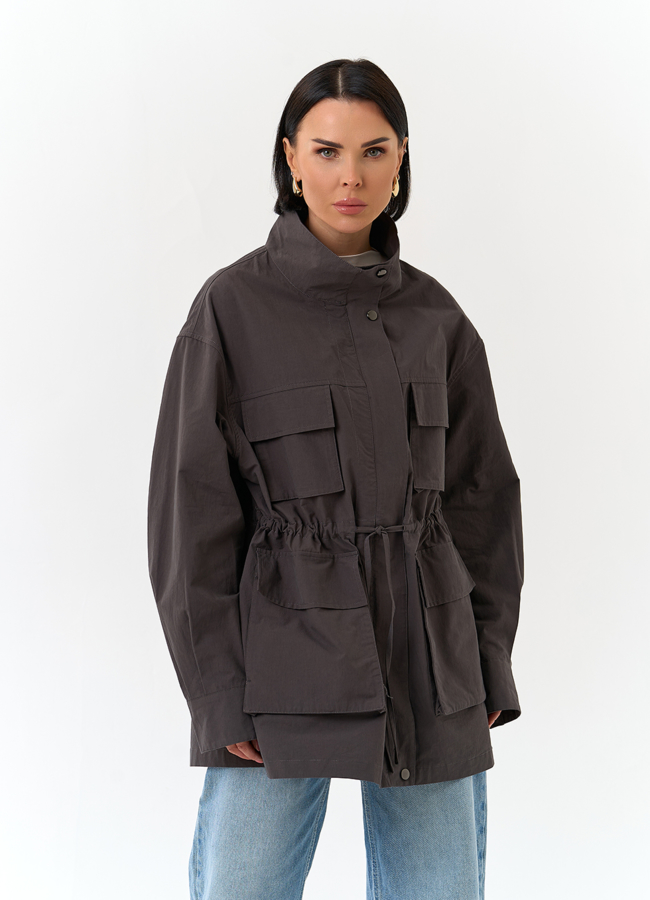 Женская куртка ветровка с накладными карманами модель № 32827 меха малина