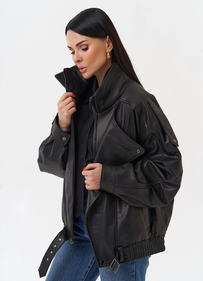Объемная женская куртка из натуральной кожи модель № 29912 универмаг малина