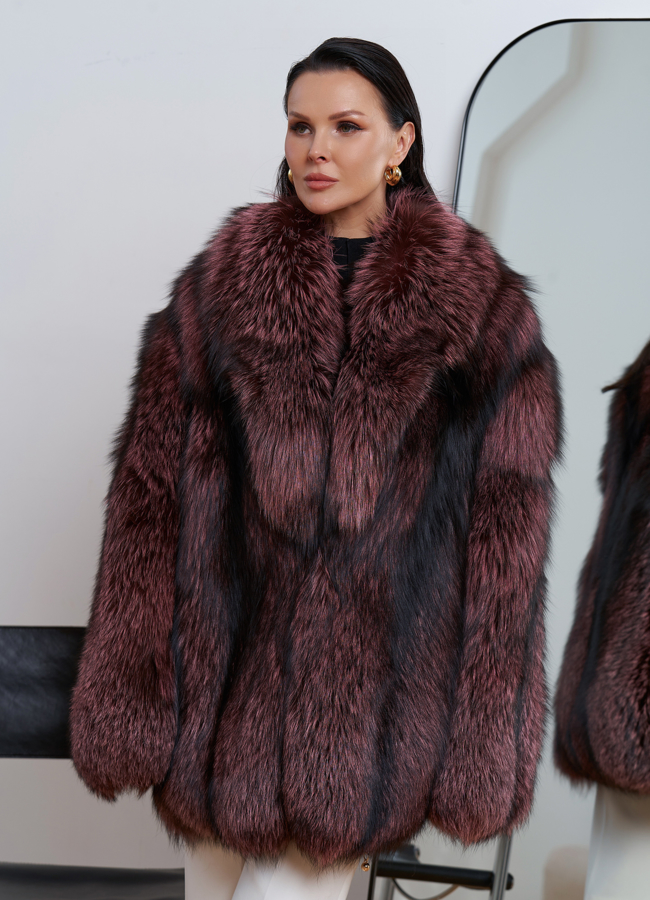 фото Шуба из меха чернобурки розового цвета модель № 27618