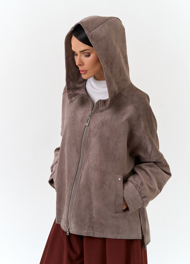 Женская куртка из эко замши с капюшоном модель № 32880 универмаг малина