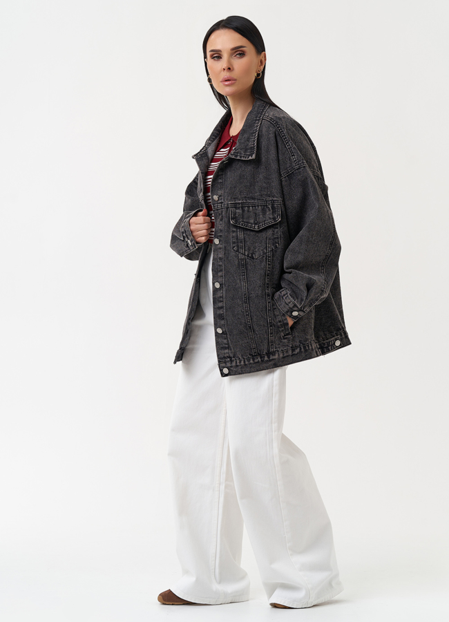 Женская джинсовая куртка серого цвета модель № 30404 в рассрочку