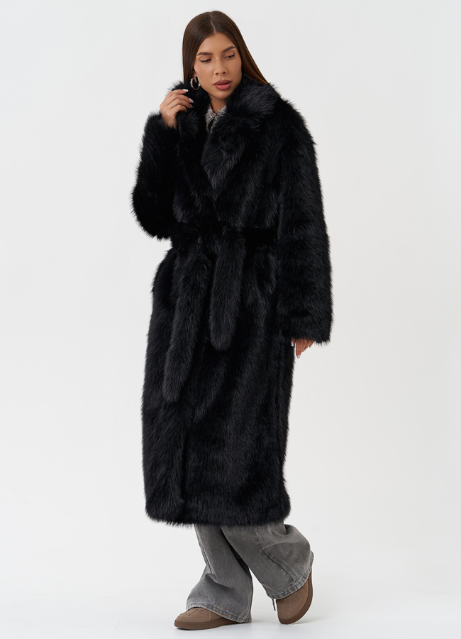 Длинное пальто из эко меха под песца модель № 28689 в рассрочку