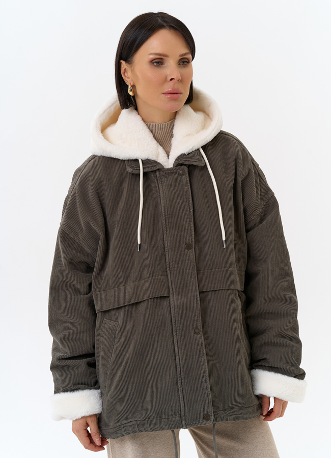 Женская утепленная куртка с отделкой из эко меха модель № 31909 универмаг малина