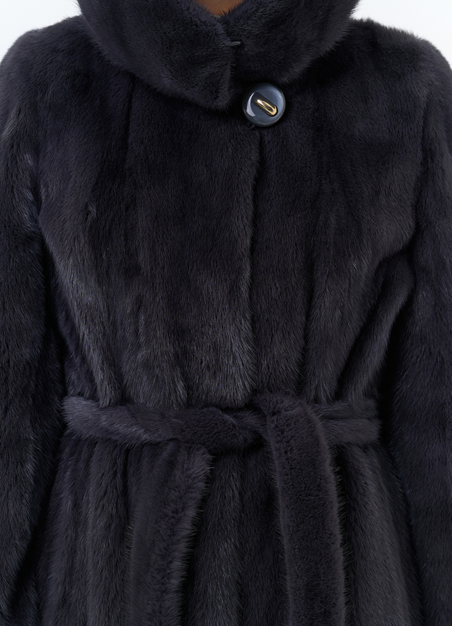 Норковая шуба с поясом модель № 31158 универмаг малина